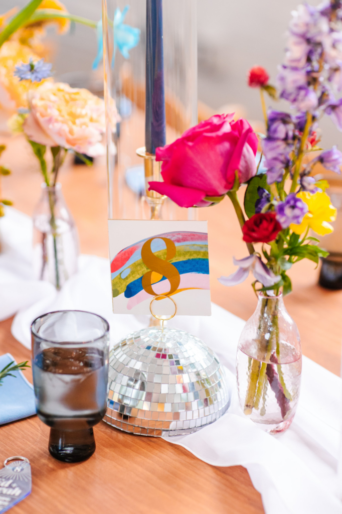 Colorful and eclectic wedding centerpiece